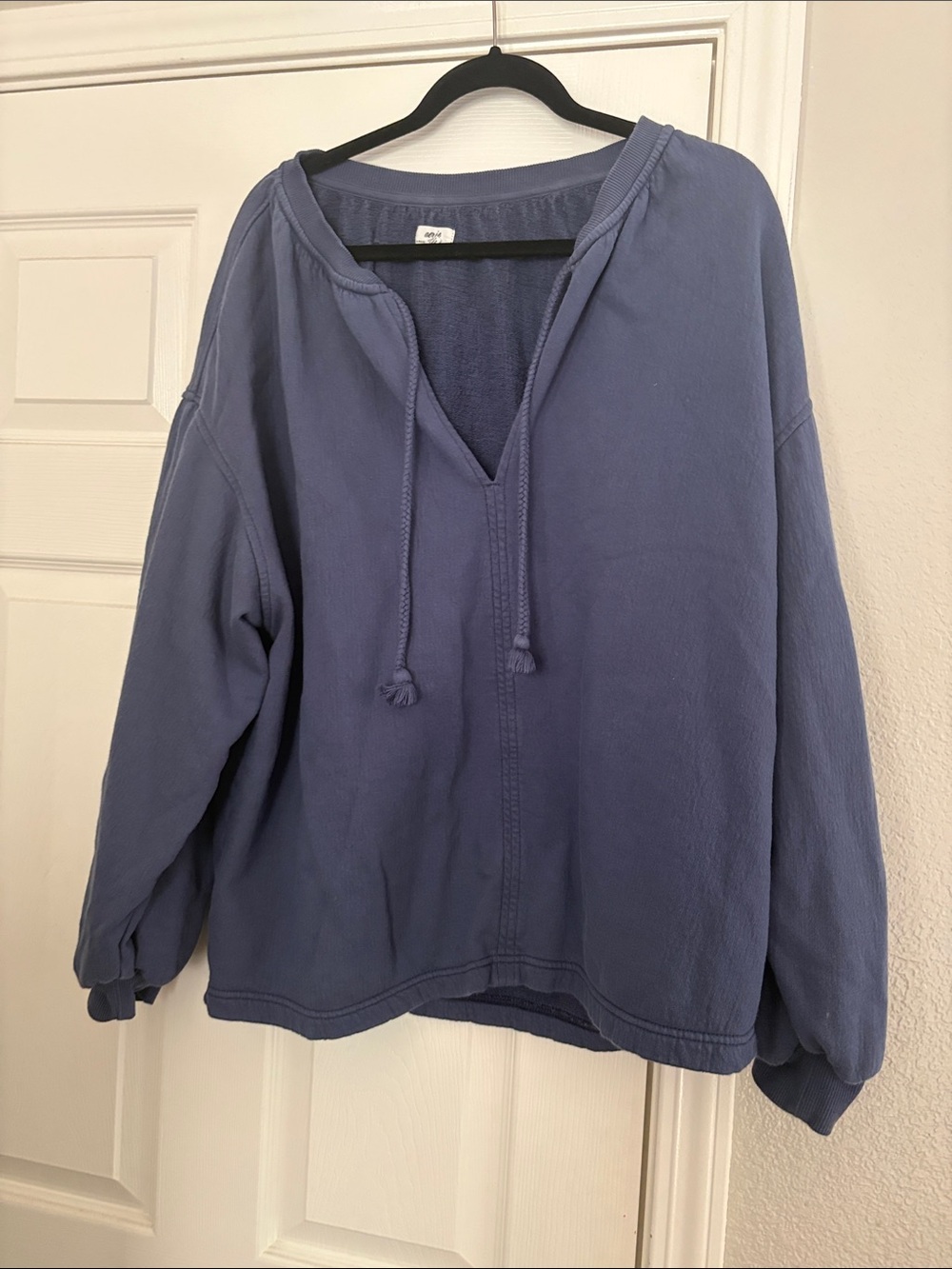 Aerie Relaxed V-Neck Pullover Hoodie Sweater - Blue